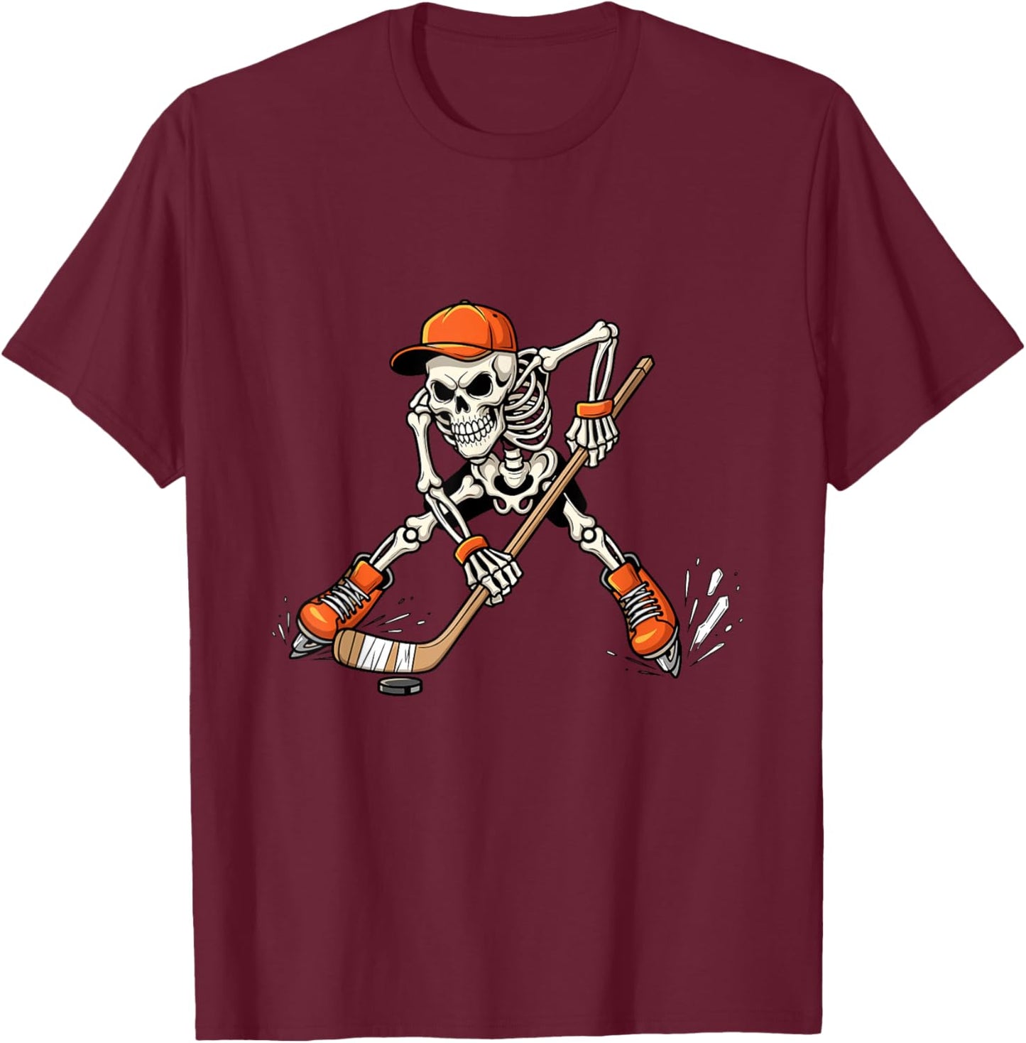 Skeleton Ice Hockey Costume Funny Halloween for Boys T-Shirt - T-Shirt | Maroon