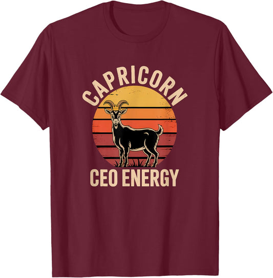 Vintage Capricorn Horoscope and Zodiac Clothing T-Shirt - T-Shirt | Maroon