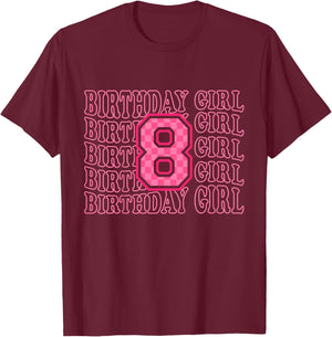 8th Birthday Girl Pink Eight Bday 8 Year Old Birthday Girl T-Shirt - T-Shirt | Maroon
