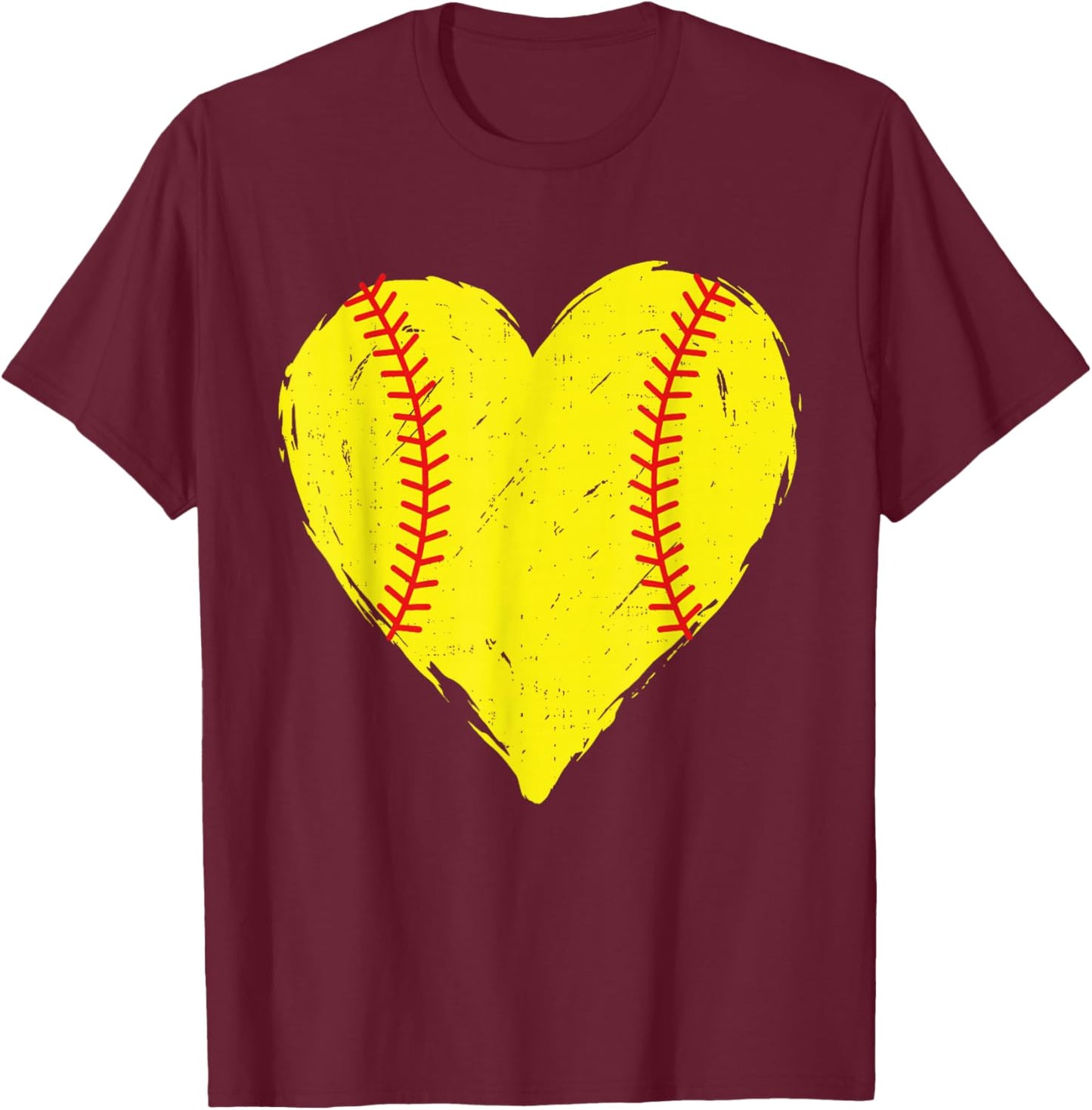 Softball Heart Cheer Mama Mom Mothers Day Game Day T-Shirt - T-Shirt | Maroon