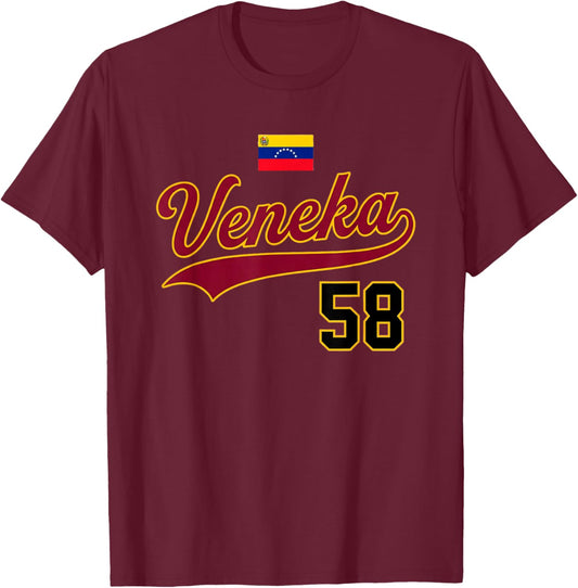 Venezuela Veneka 58 Flag Script Design T-Shirt - T-Shirt | Maroon