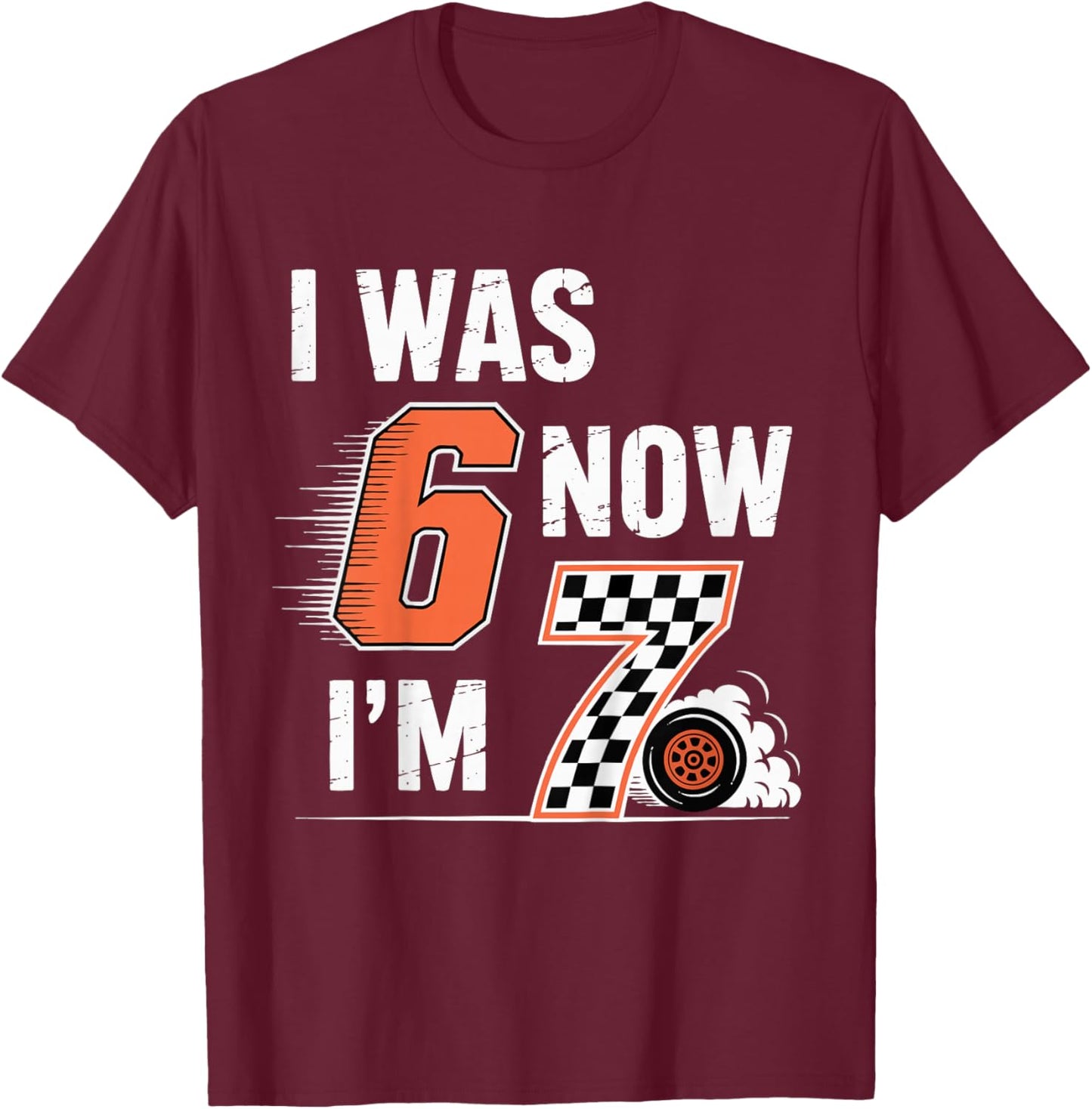 Checkered 7 Years Old Birthday I was 6 Now I'm 7 Bday Boy T-Shirt - T-Shirt | Maroon