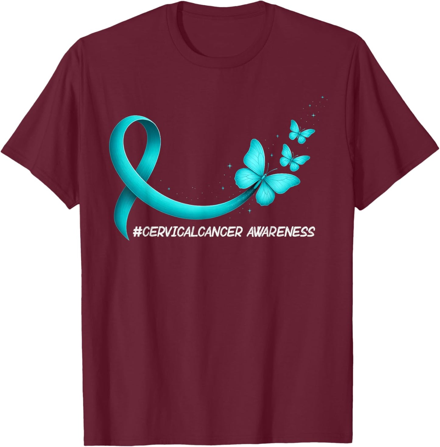 Cervical Cancer Awareness Butterfly Ribbon Teal Girls T-Shirt - T-Shirt | Maroon