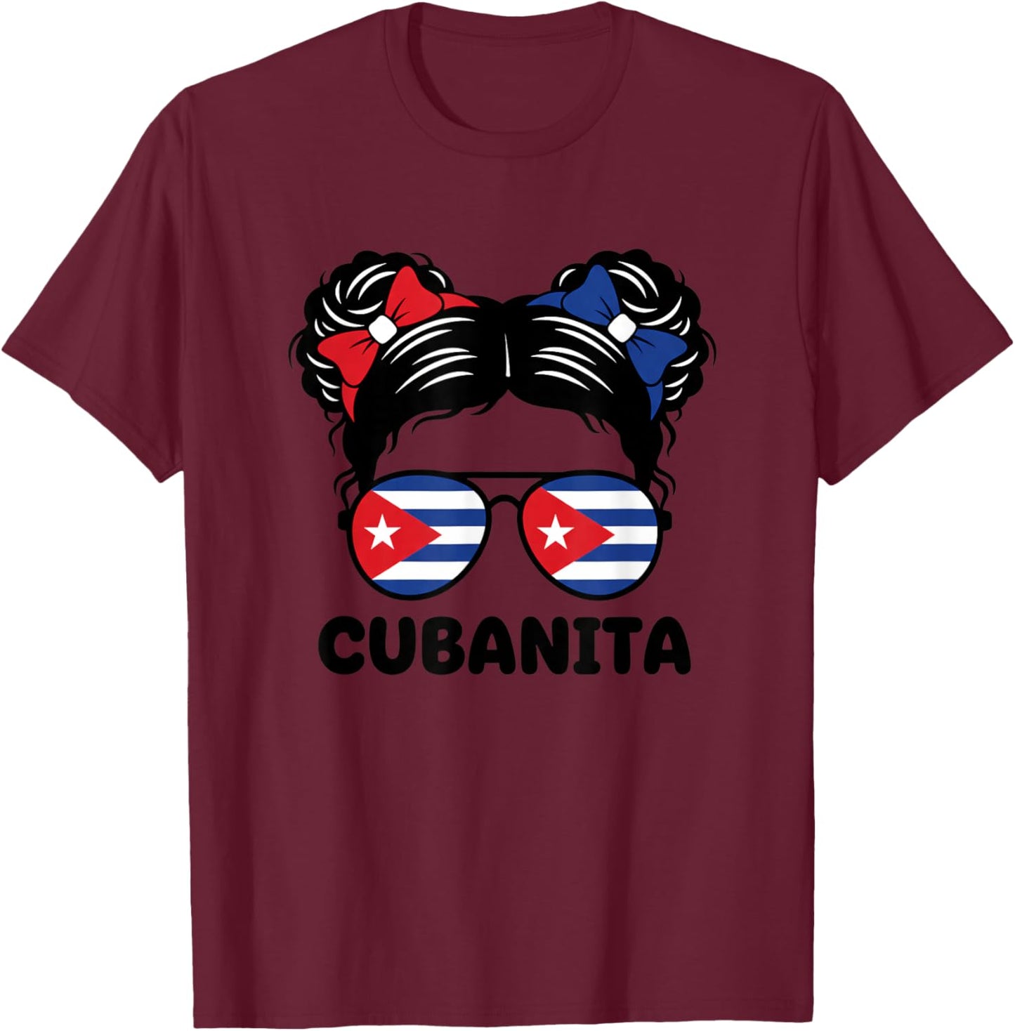 Cubanita Kids Cuban Flag Sunglasses Hispanic Pride Latino T-Shirt - T-Shirt | Maroon
