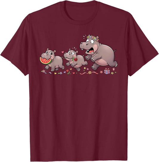 Funny Hippo Mom Mama Kids Girls Mothers Day T-Shirt - T-Shirt | Maroon