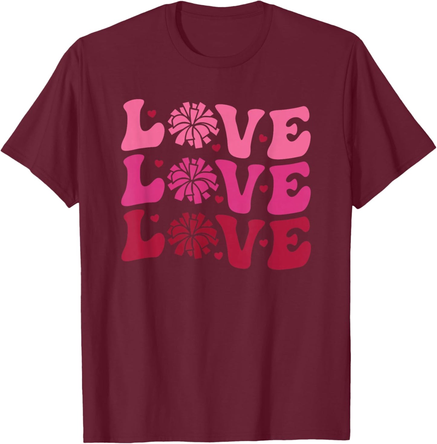 Cheerleader Love Valentine's Day Trendy Cheer Cute Retro T-Shirt - T-Shirt | Maroon
