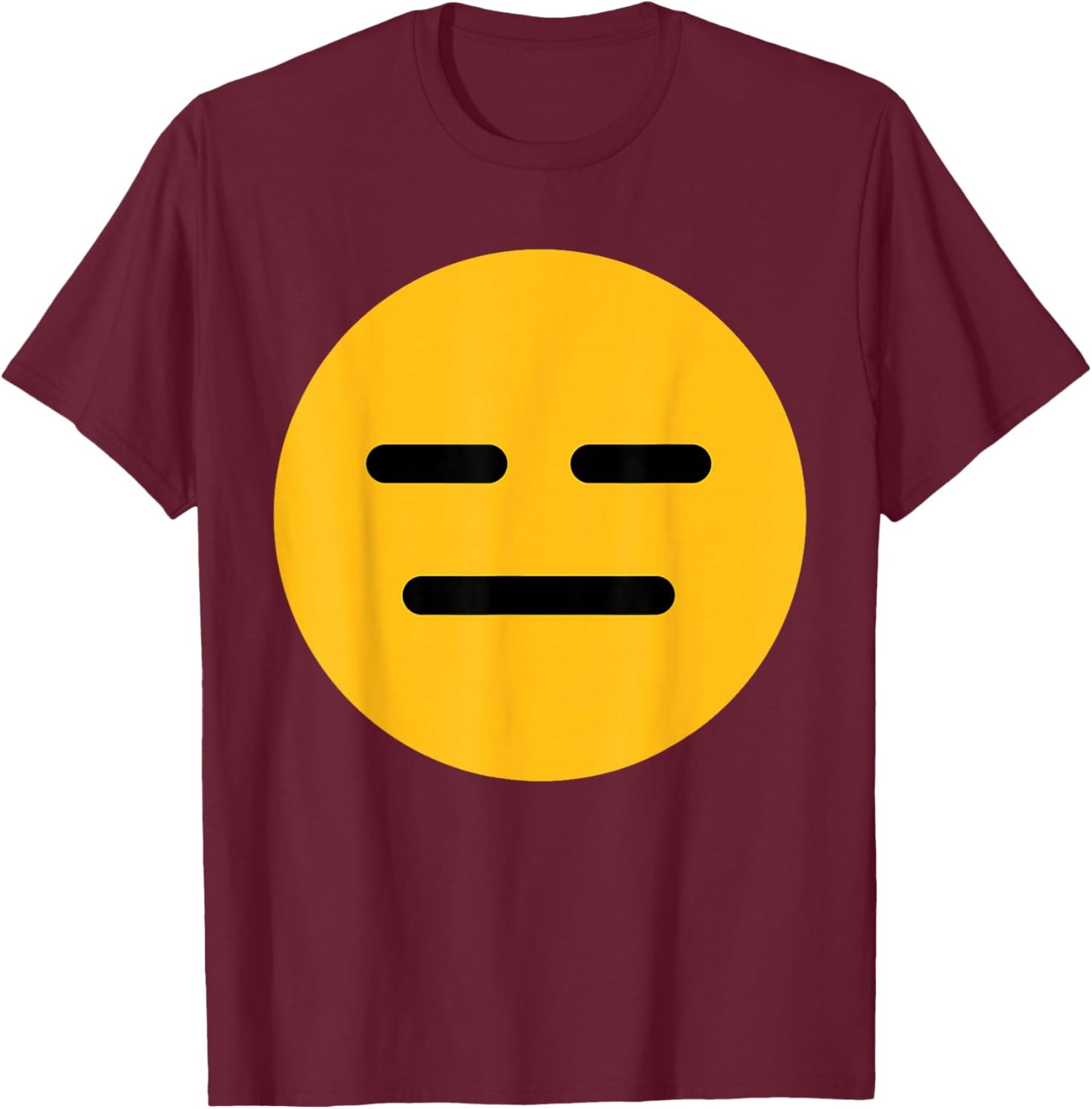Funny Emoticon Expressionless Face with Straight Mouth T-Shirt - T-Shirt | Maroon