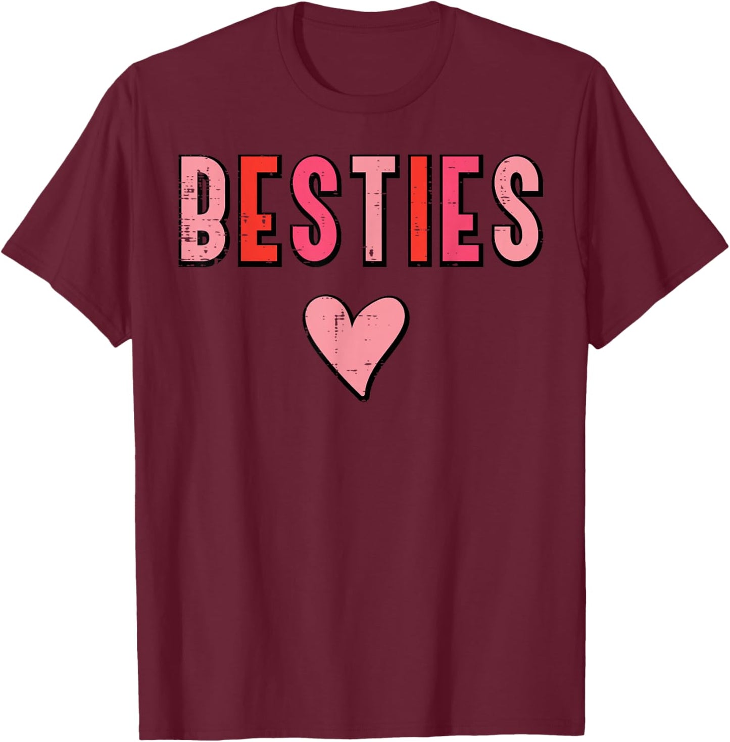 Valentines Day Besties Heart Best Friends Women Girls Kids T-Shirt - T-Shirt | Maroon