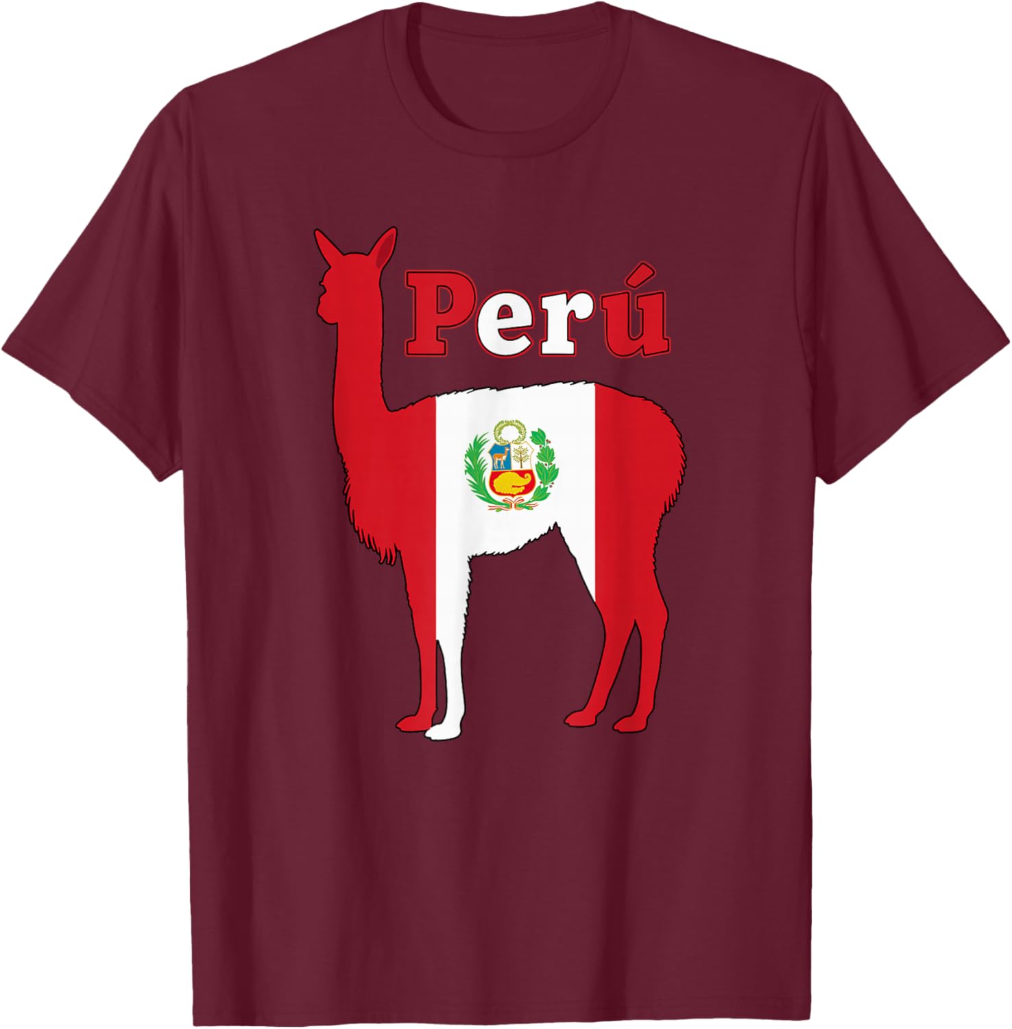 Perú Vicuna Peruvian Flag Pride Peru Llama Alpaca T-Shirt - T-Shirt | Maroon