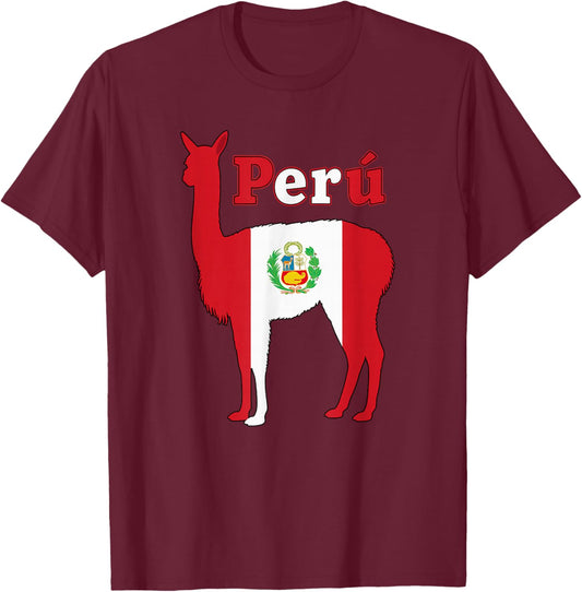 Perú Vicuna Peruvian Flag Pride Peru Llama Alpaca T-Shirt - T-Shirt | Maroon