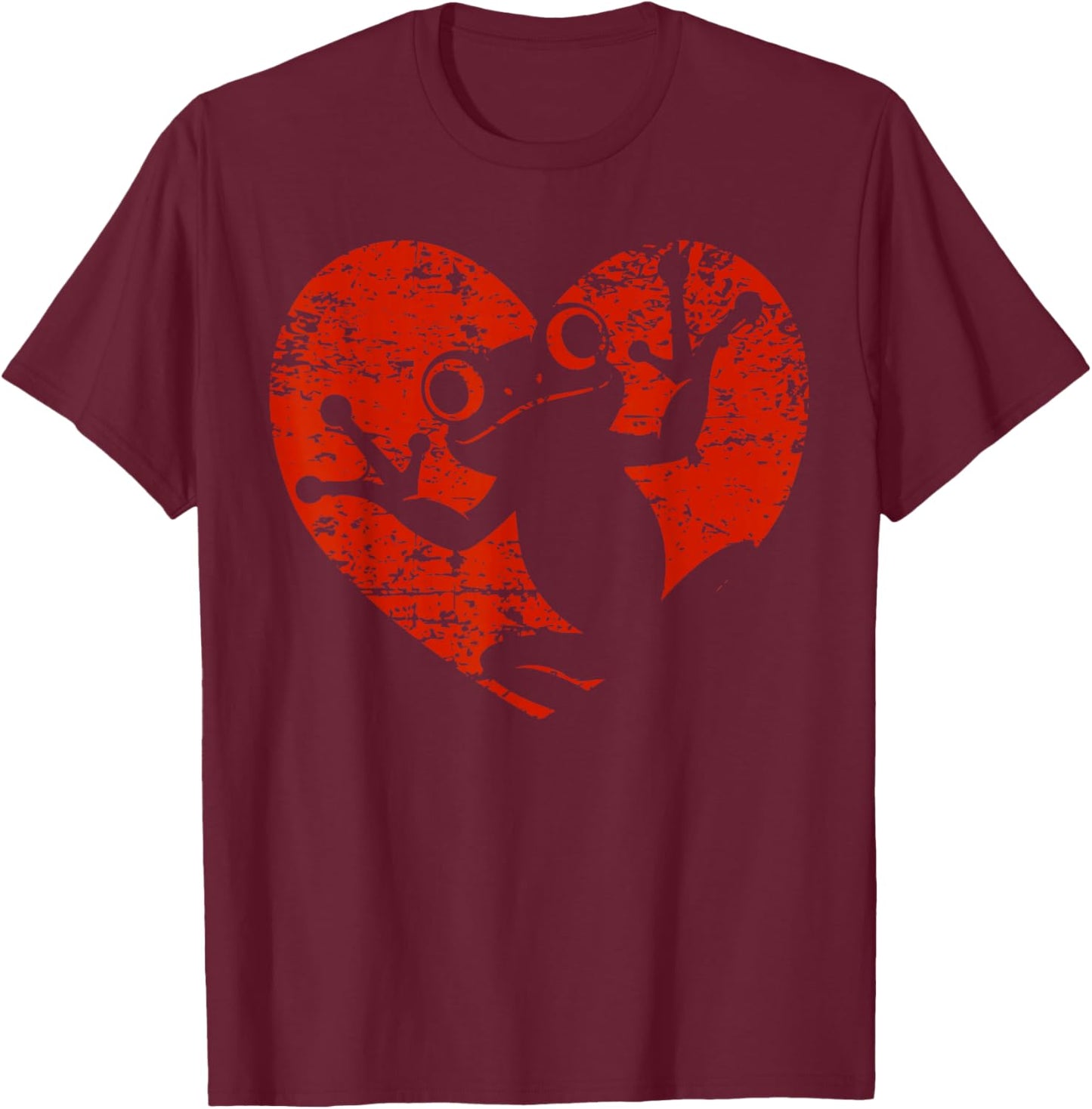 Vintage Valentines Day Graphic Novelty Frog Love Heart T-Shirt - T-Shirt | Maroon