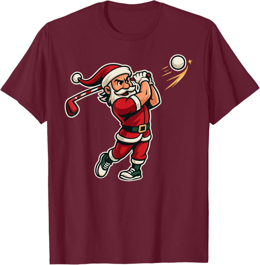 Golfer Santa Christmas Golf Shirt Men Kids Boys Golfing Xmas T-Shirt - T-Shirt | Maroon
