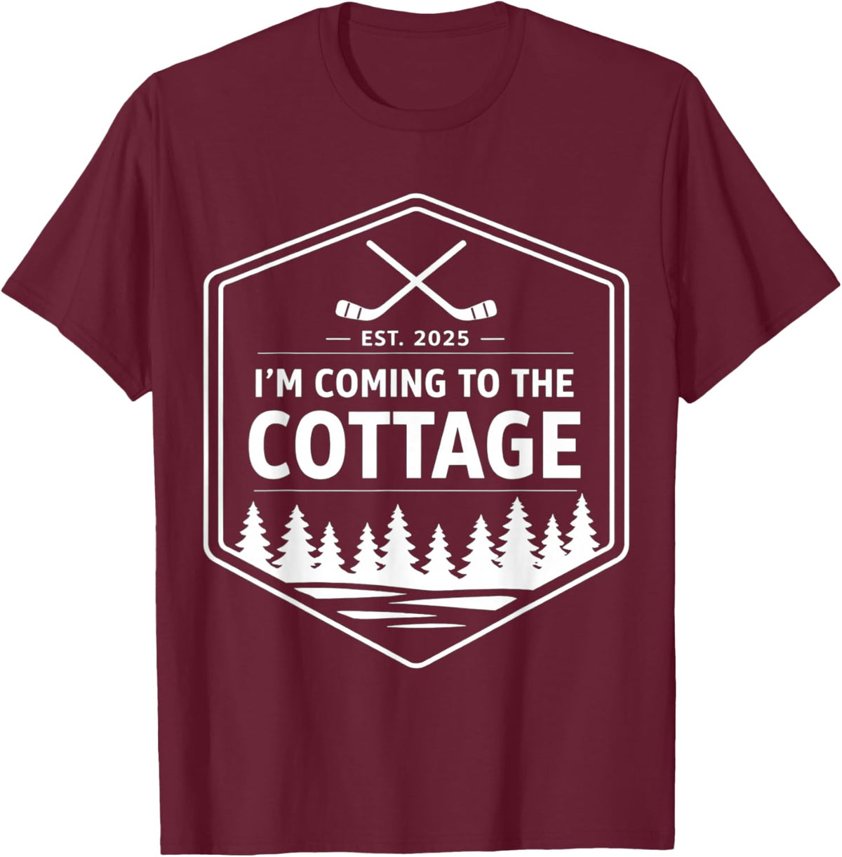 Coming to The Cottage Cozy Outdoors Hockey Romantic Couple T-Shirt - T-Shirt | Maroon