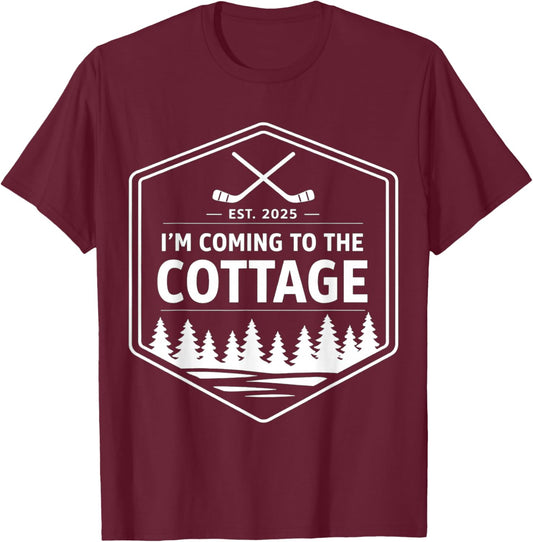Coming to The Cottage Cozy Outdoors Hockey Romantic Couple T-Shirt - T-Shirt | Maroon