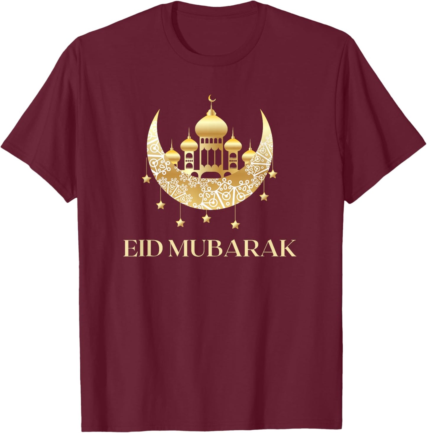 Eid Mubarak Golden Crescent Mosque Illustration T-Shirt - T-Shirt | Maroon