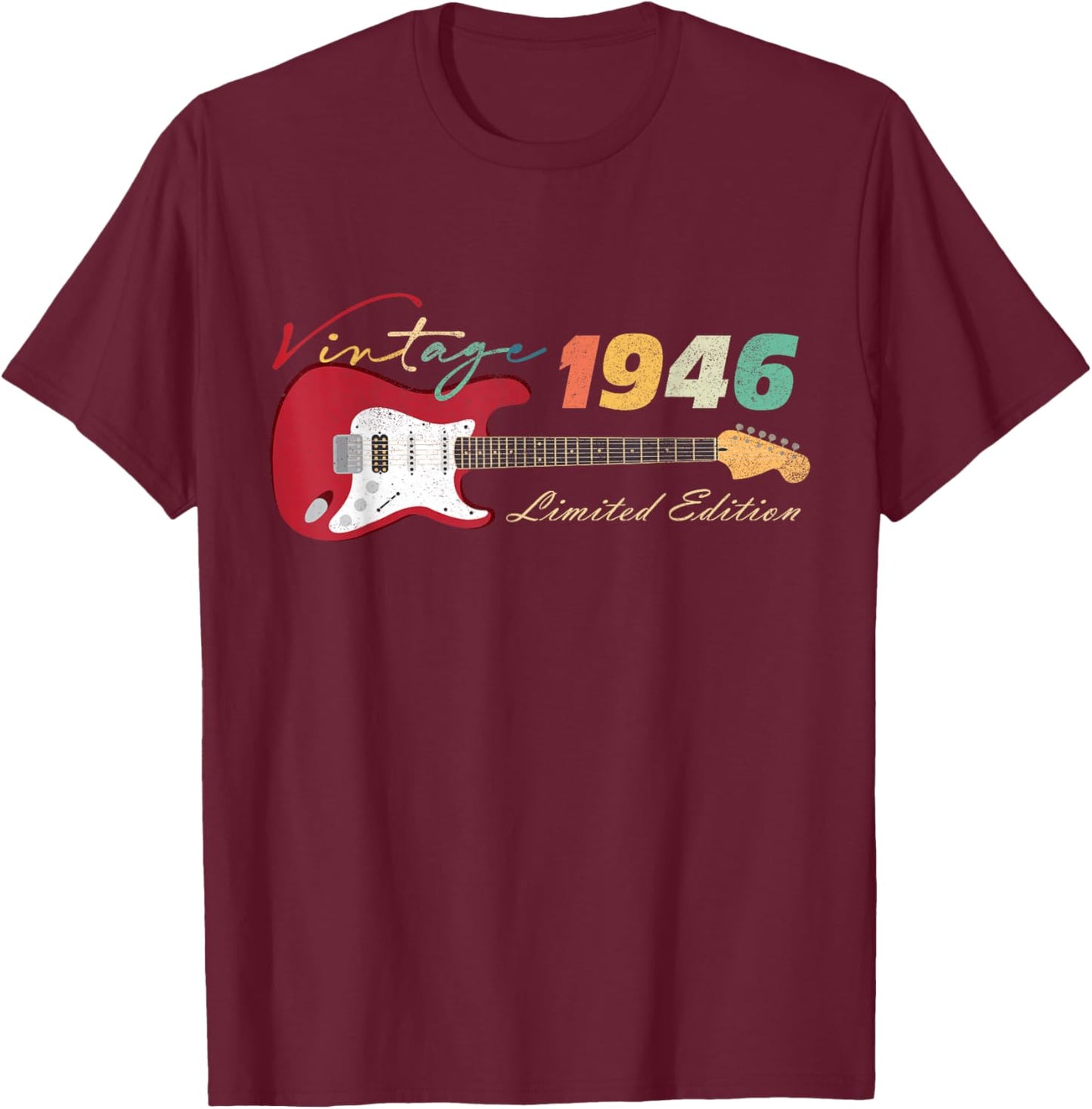 Vintage 1946 80th Birthday Gifts Guitar Lovers 80 Years Old T-Shirt - T-Shirt | Maroon
