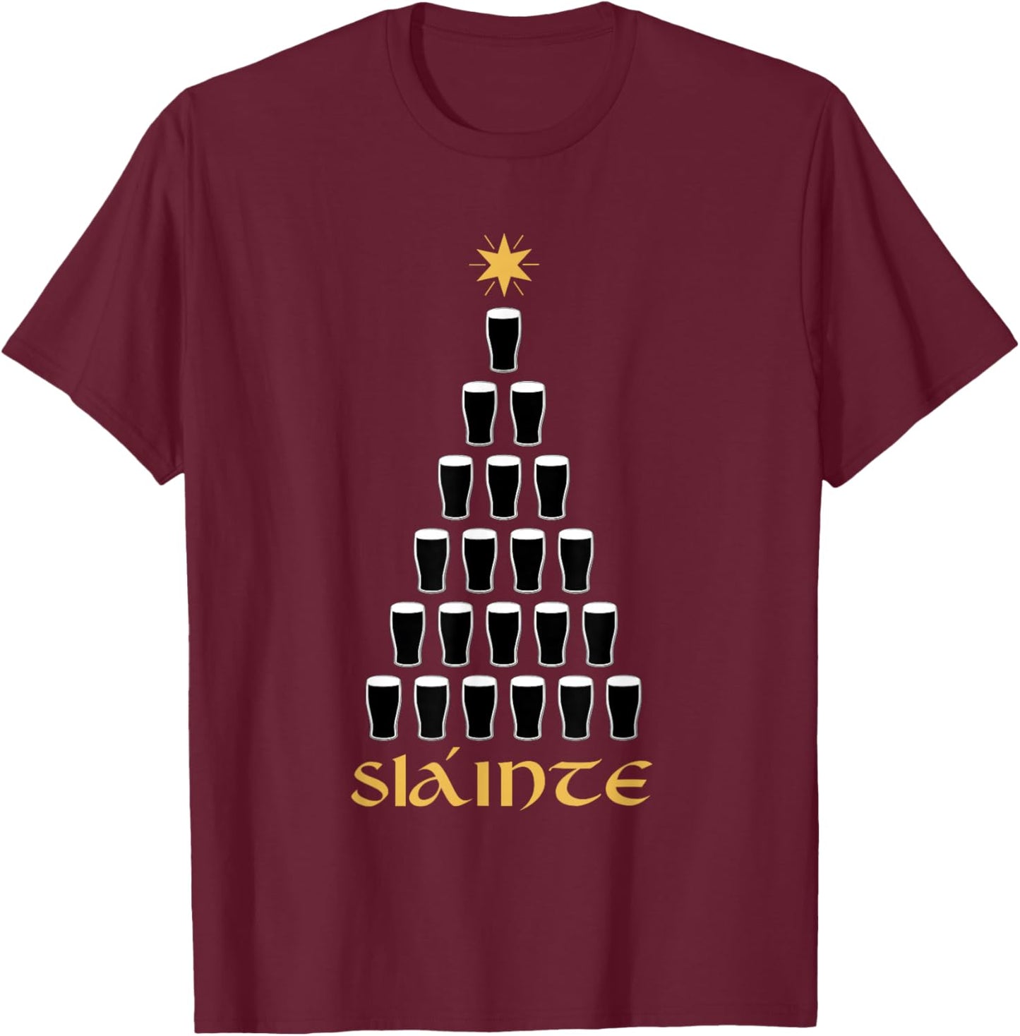 Slainte Gaelic Irish Funny Ireland Ale Glass Christmas Tree T-Shirt - T-Shirt | Maroon