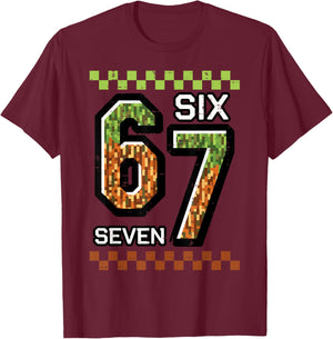 6 7 Six Seven Pixel Gaming Funny Meme 67 Boys Kids Youth Men T-Shirt - T-Shirt | Maroon