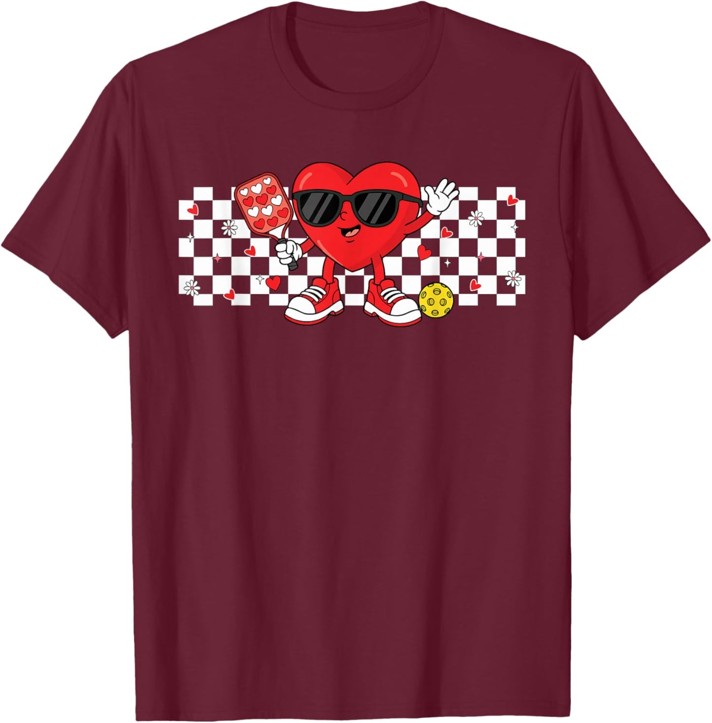 Valentines Pickleball Heart Women Pickleball Cute Valentines T-Shirt - T-Shirt | Maroon