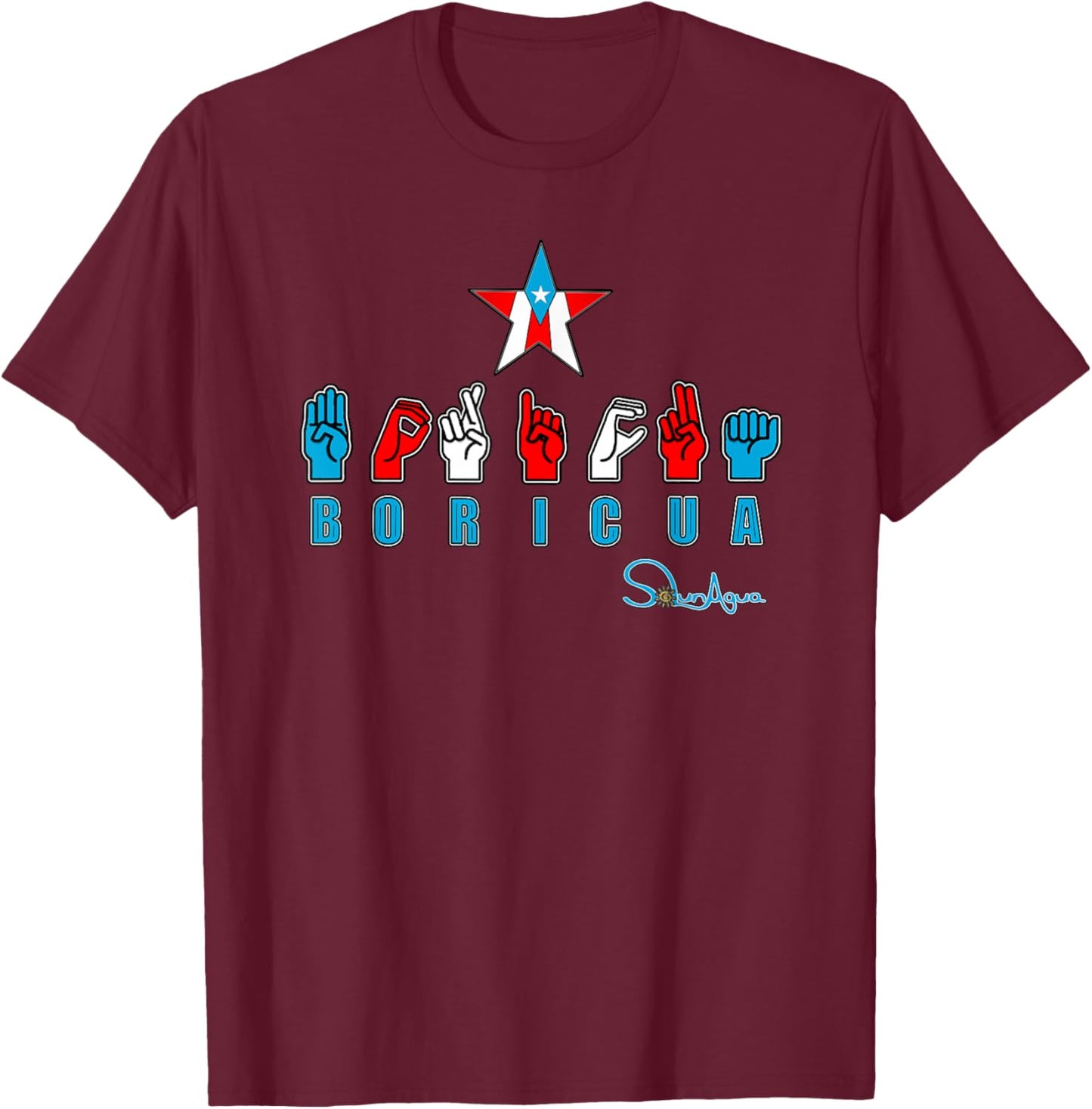 Boricua ASL Sign Language Design – Puerto Rican Flag Pride T-Shirt - T-Shirt | Maroon