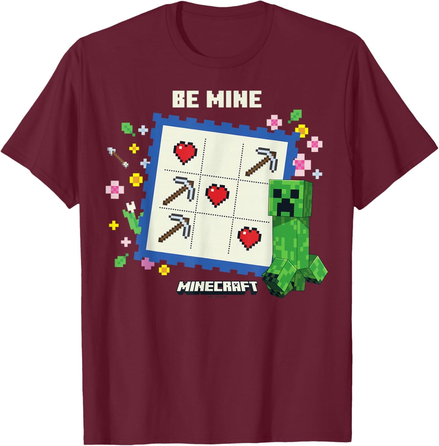Minecraft Valentine's Day Be Mine Creeper Valentine's Card T-Shirt - T-Shirt | Maroon
