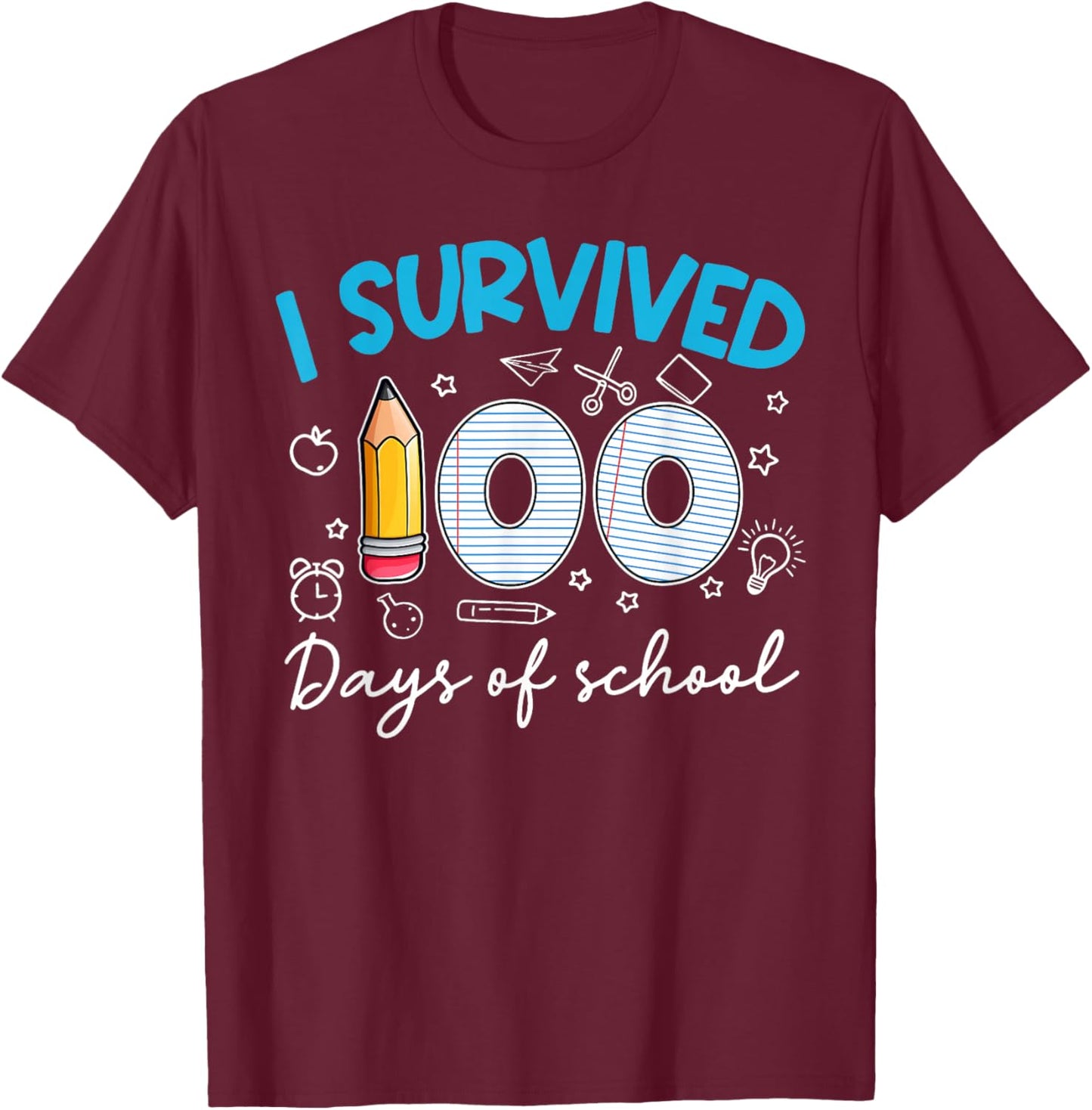 I Survived 100 Days of School Teacher Student T-Shirt - T-Shirt | Maroon