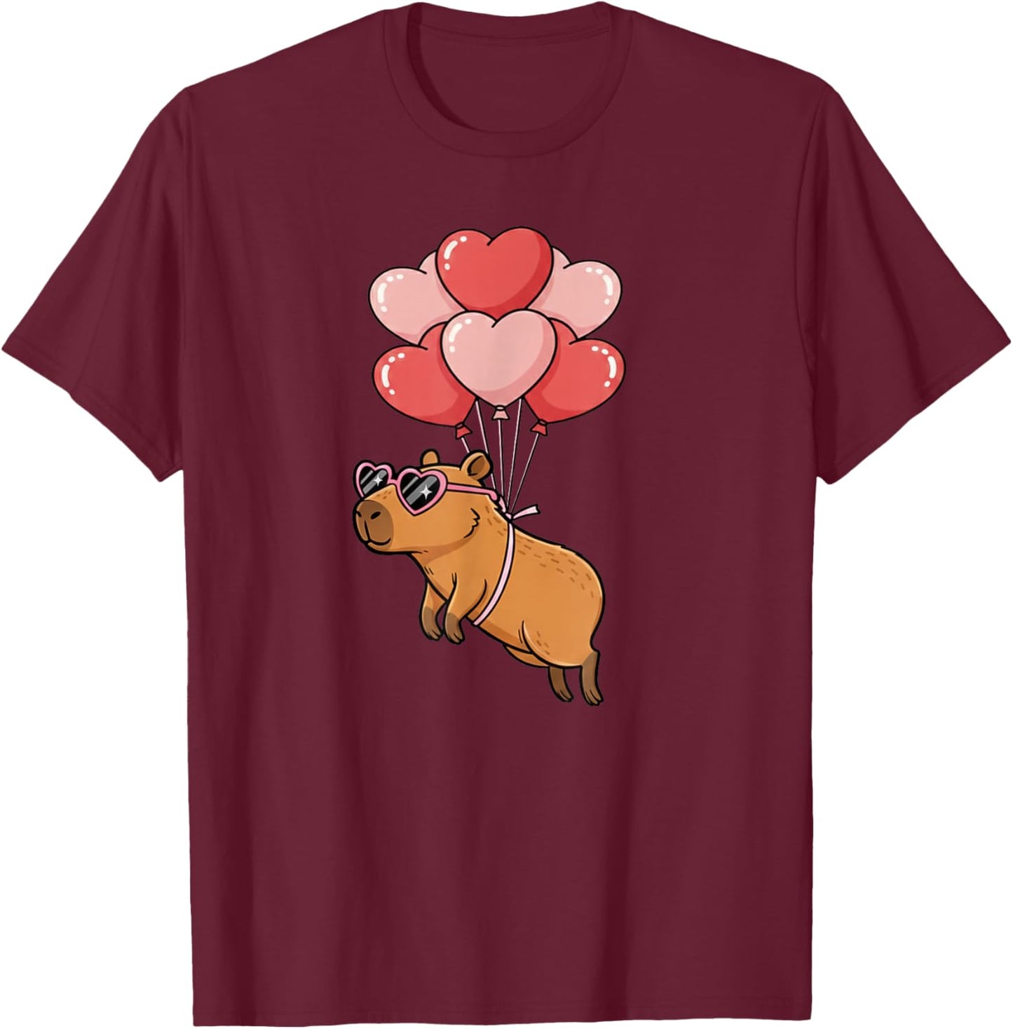 Kids Girls Valentines Day Heart Balloons Capybara T-Shirt - T-Shirt | Maroon