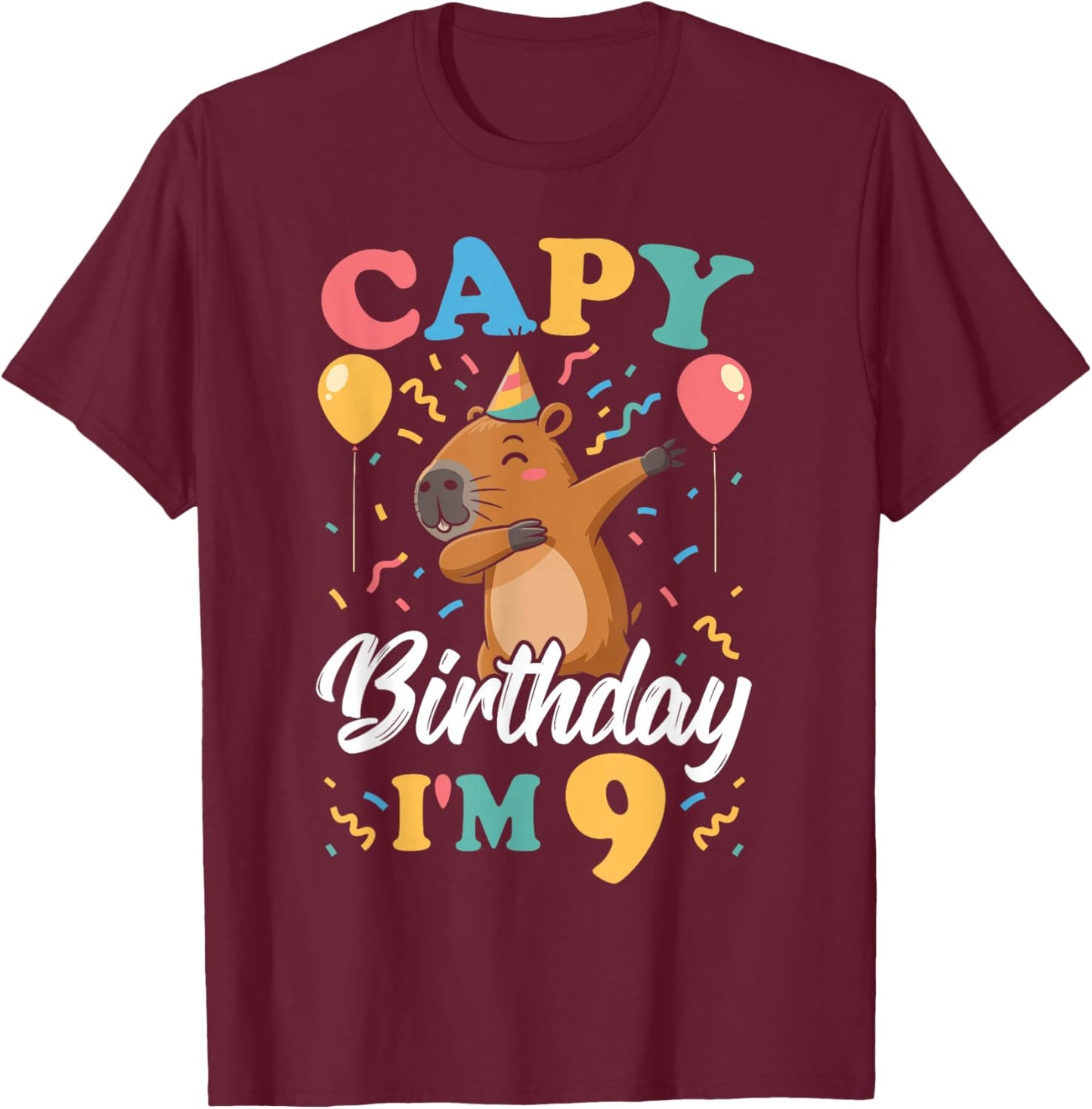 Capy Birthday I'm 9 Birthday Boy Dabbing Capybara T-Shirt - T-Shirt | Maroon