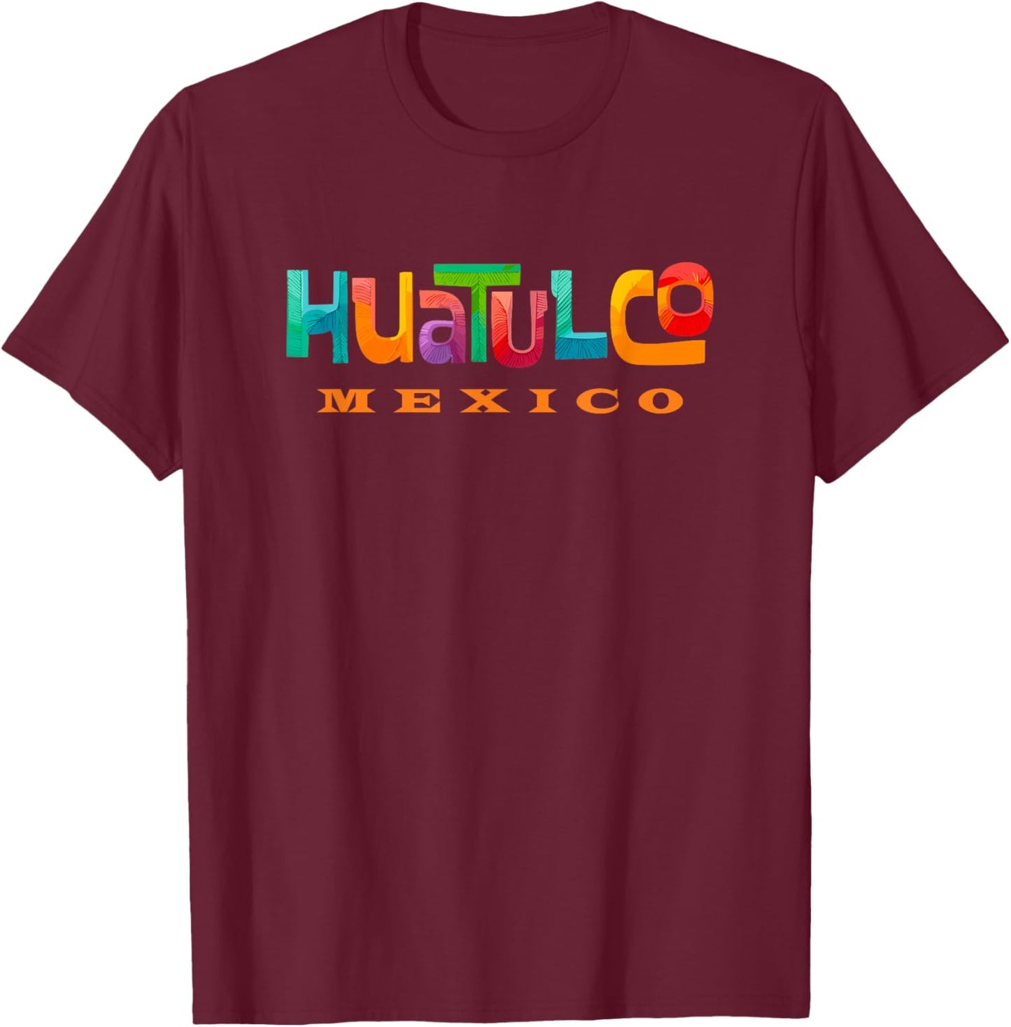 Huatulco Mexico Retro Tropical Typographic Design T-Shirt - T-Shirt | Maroon