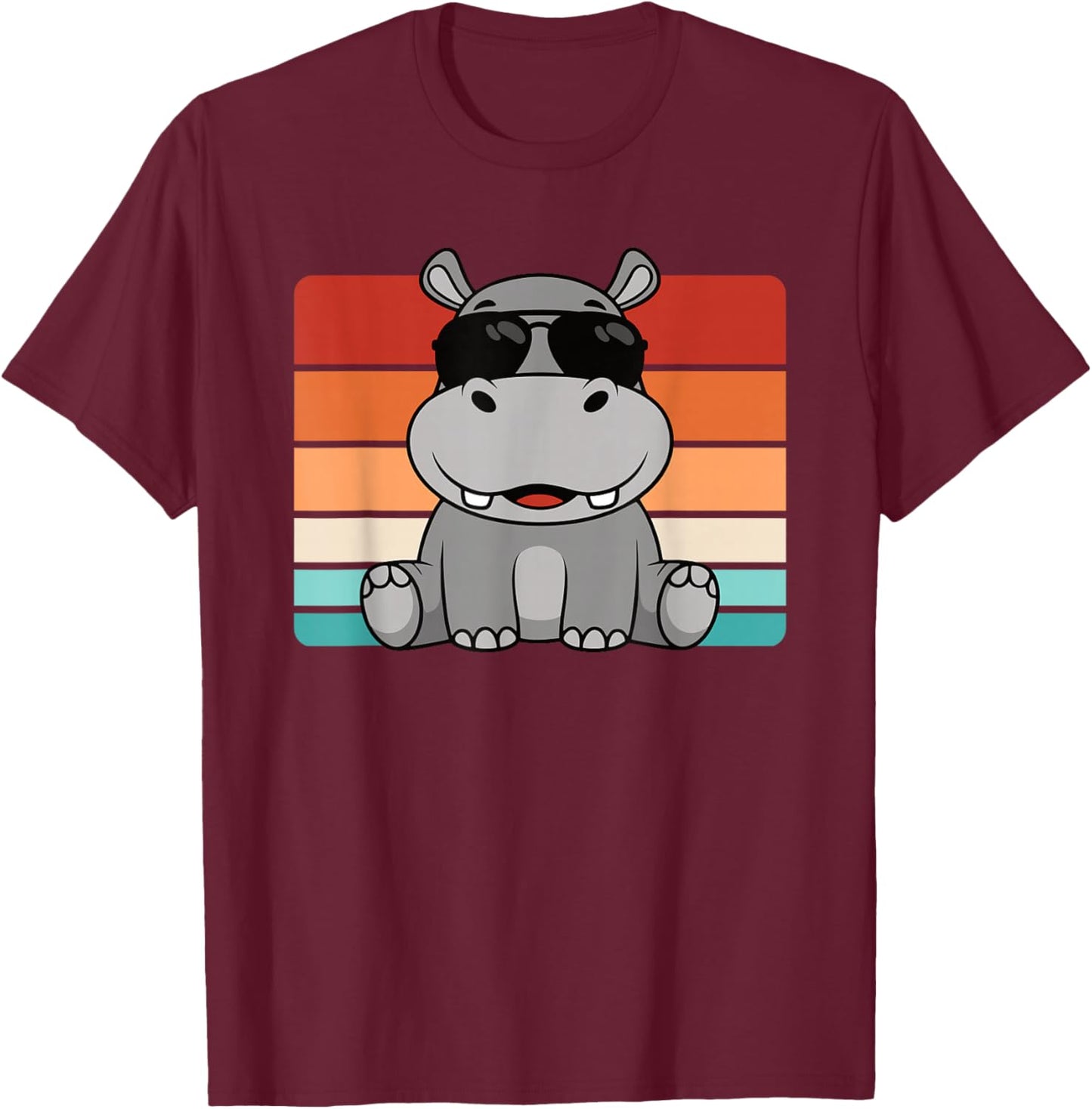 Cool Retro Hippo Lover Hippopotamus Funny Men Boys Kids T-Shirt - T-Shirt | Maroon