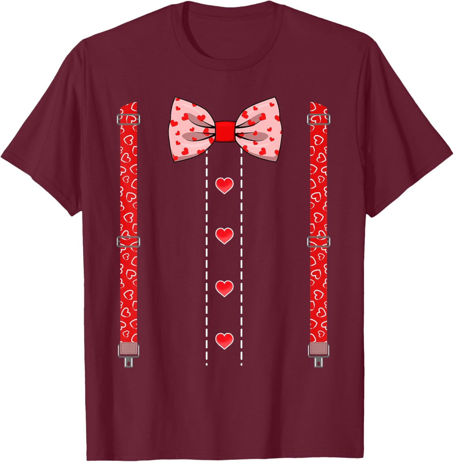 Hearts Bow Tie Suspenders Valentines Day Shirts Kids Boys T-Shirt - T-Shirt | Maroon