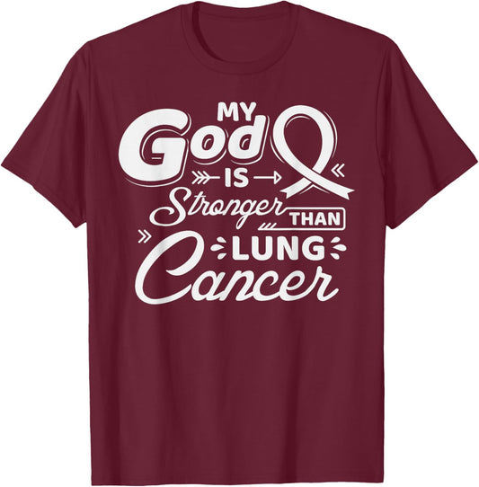 God is Stronger Lung Cancer Month Awareness White Ribbon T-Shirt - T-Shirt | Maroon