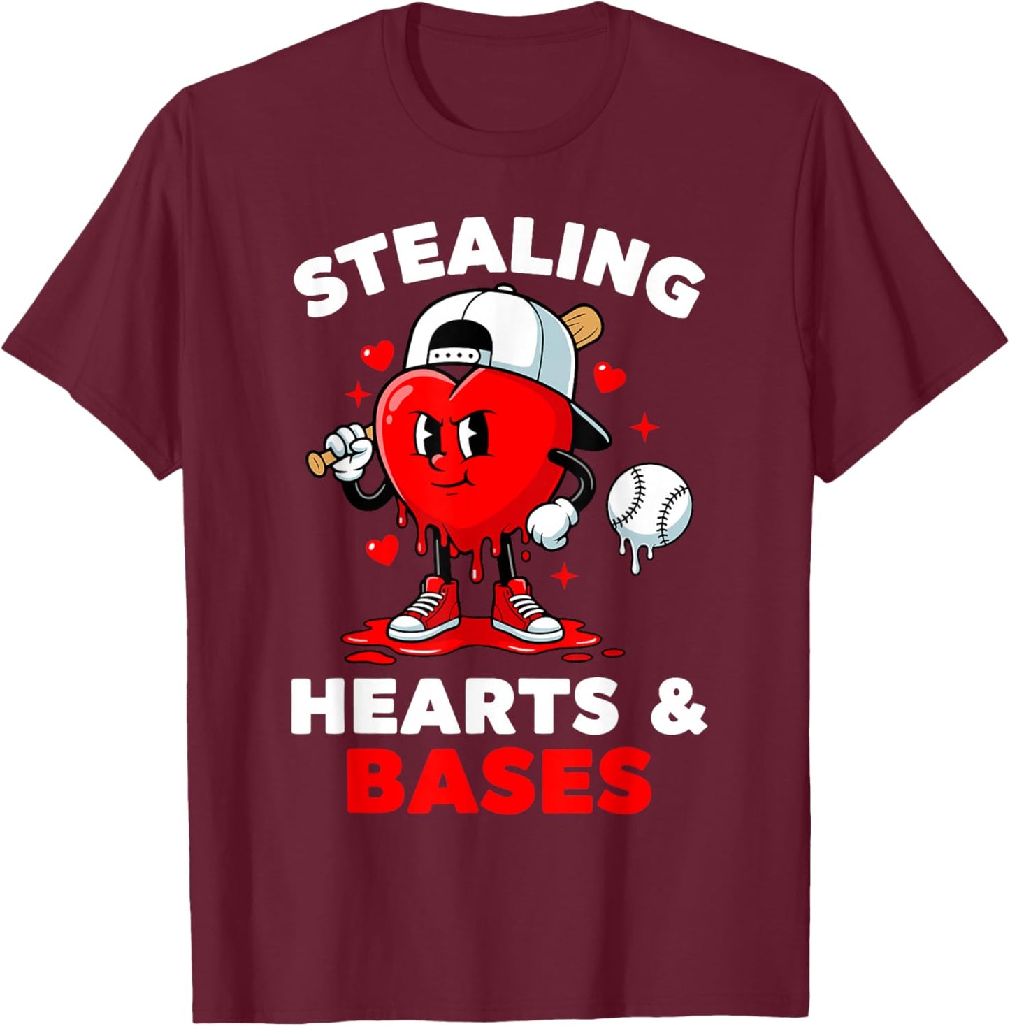 Boys Valentines Baseball Drip Icecream Stealing Hearts Kids T-Shirt - T-Shirt | Maroon