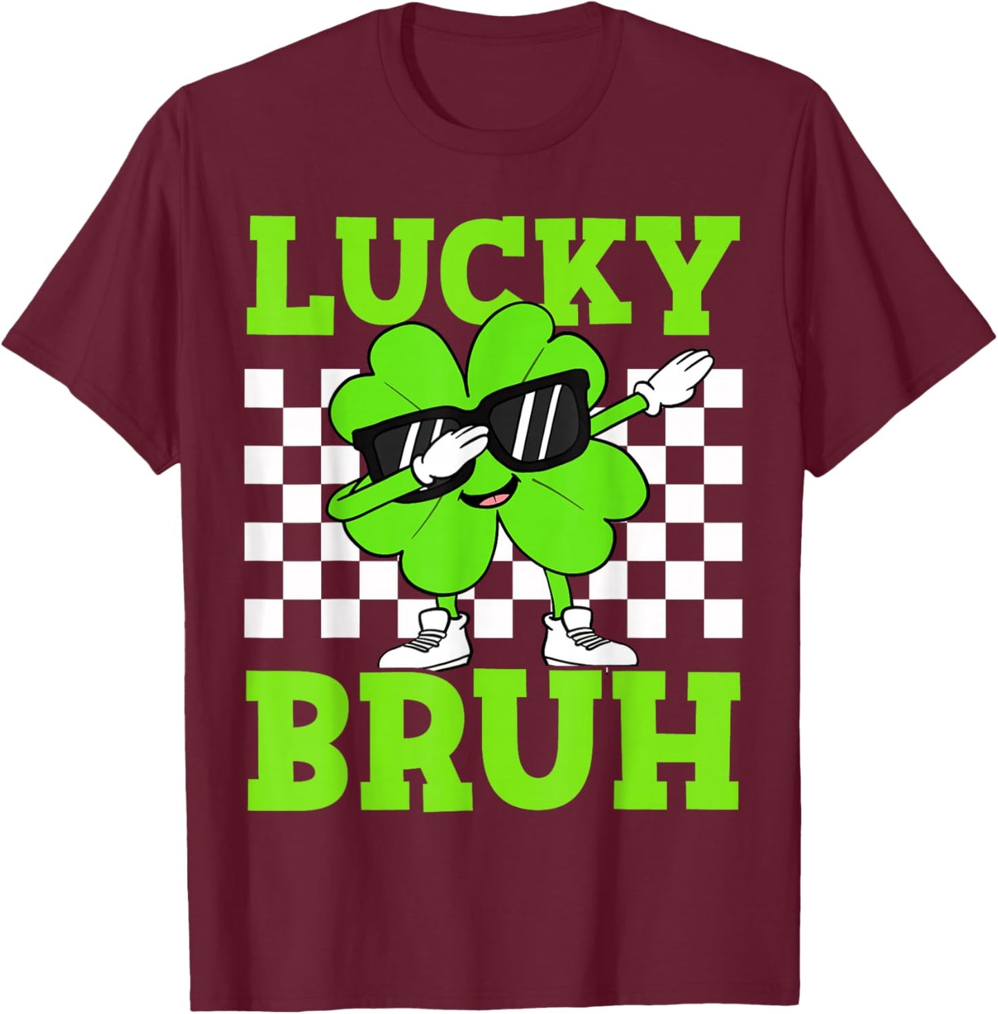 Boys St Patricks Day Kids Lucky Bruh Dabbing Shamrock Clover T-Shirt - T-Shirt | Maroon