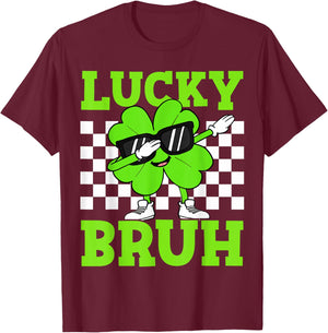 Boys St Patricks Day Kids Lucky Bruh Dabbing Shamrock Clover T-Shirt - T-Shirt | Maroon