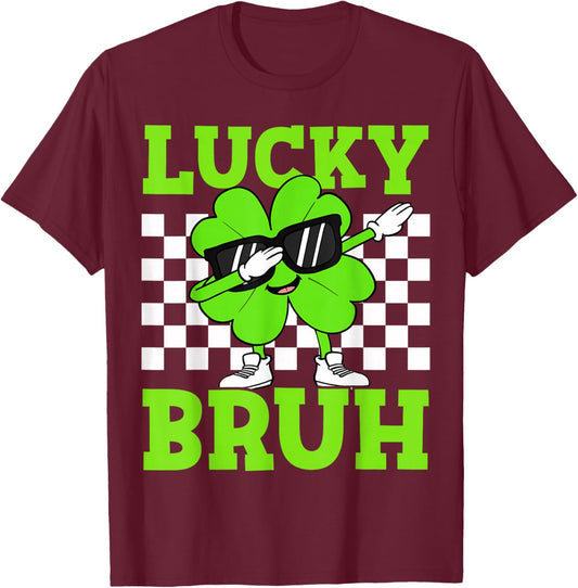 Boys St Patricks Day Kids Lucky Bruh Dabbing Shamrock Clover T-Shirt - T-Shirt | Maroon