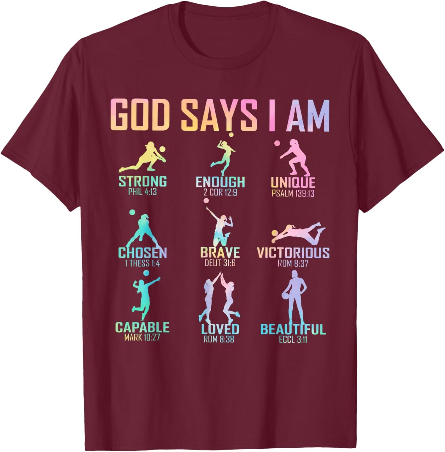 Christian God Says I Am Volleyball Boy Girls Christ T-Shirt - T-Shirt | Maroon