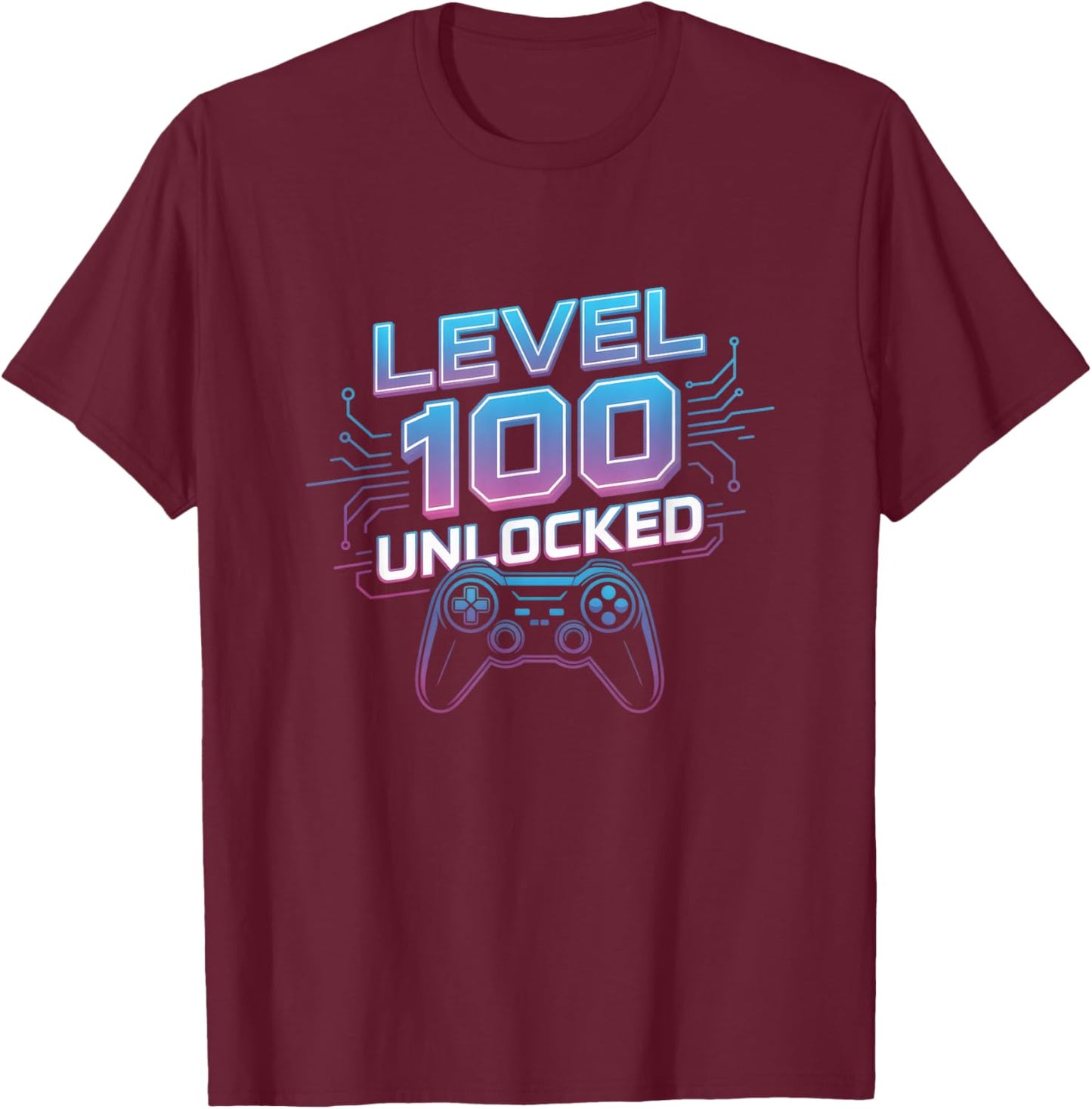Level 100 Unlocked Video Game Controller 100th Day of School T-Shirt - T-Shirt | Maroon