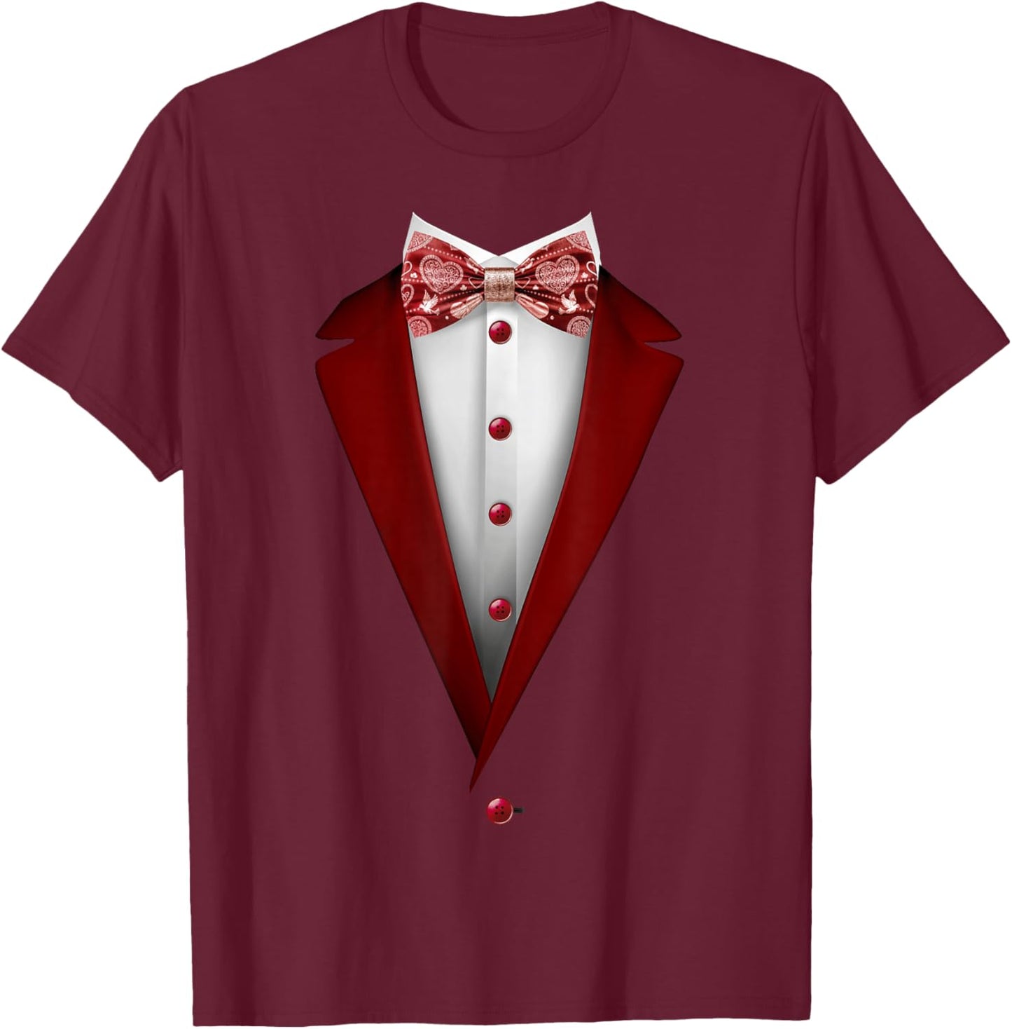 Tuxedo Bow Tie with Cute Hearts for Valentines Day T-Shirt - T-Shirt | Maroon