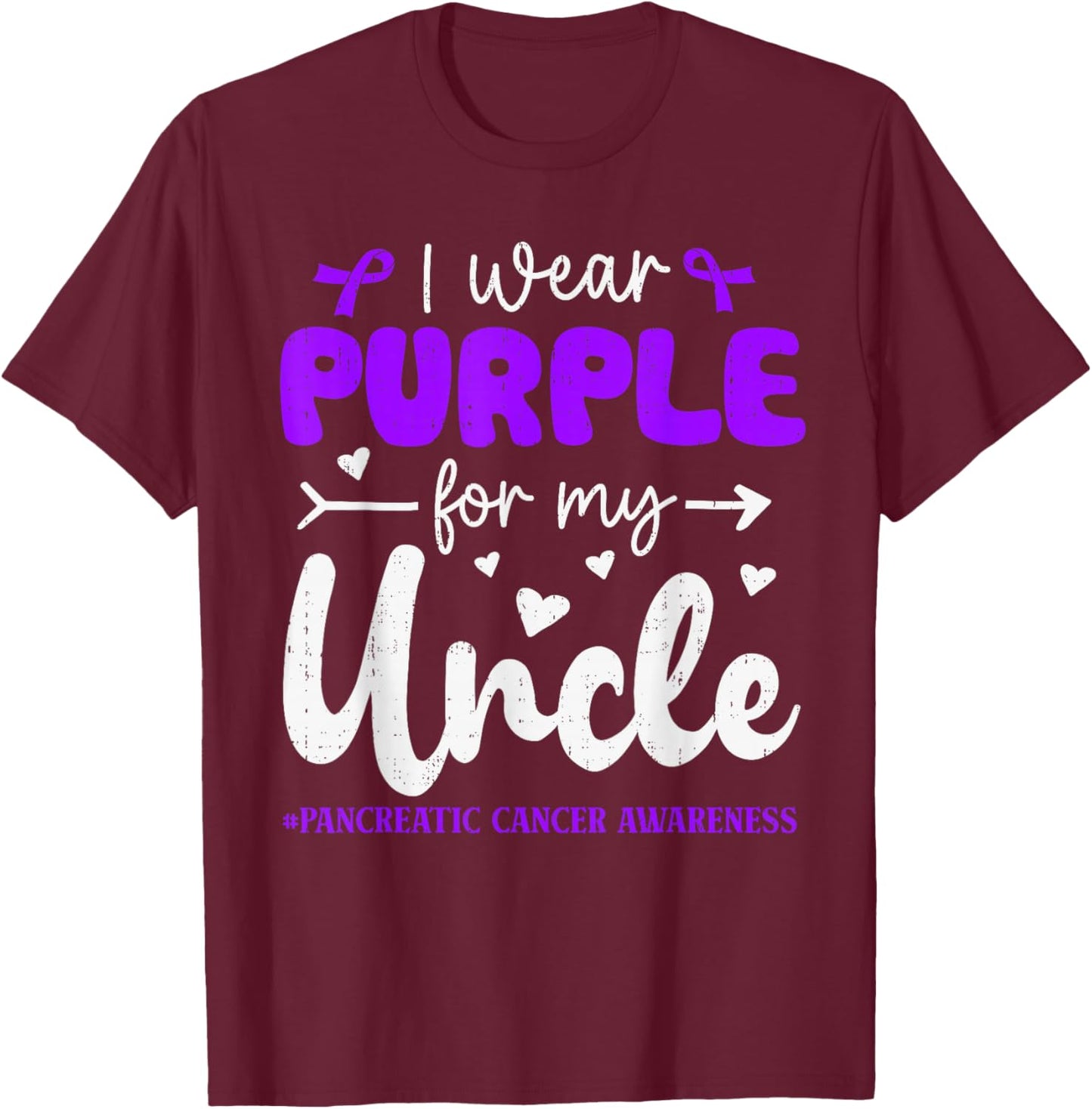 I Wear Purple for Uncle Pancreatic Cancer Awareness Family T-Shirt - T-Shirt | Maroon