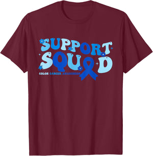 Colon Cancer Awareness Month Support Squad Blue Ribbon T-Shirt - T-Shirt | Maroon