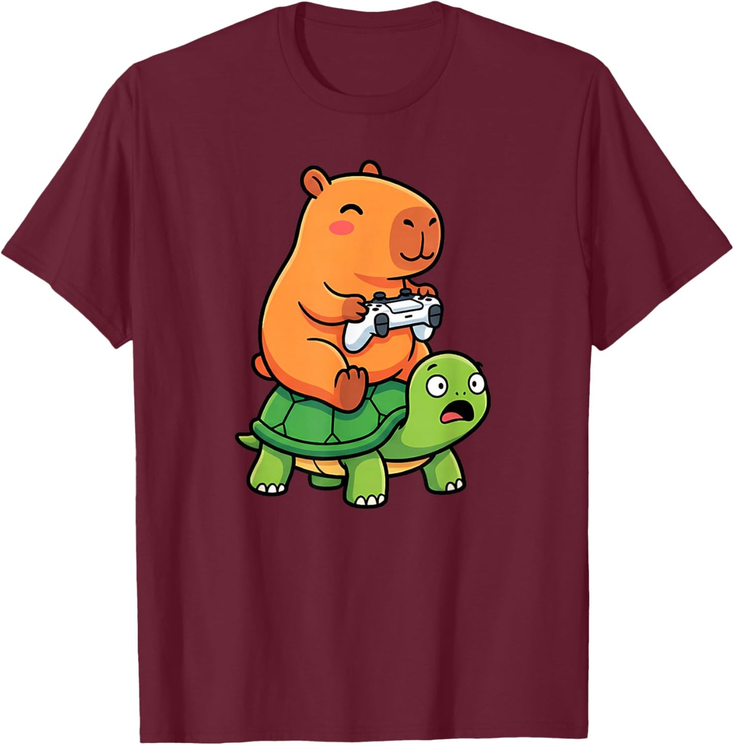 Cute Capybara Gamer Anime Turtle Funny Kids Graphic Kawaii T-Shirt - T-Shirt | Maroon