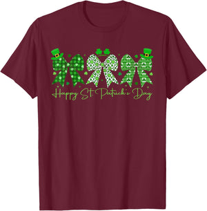 Happy St Patricks Day Coquette Bow Shamrock Irish Girl Women T-Shirt - T-Shirt | Maroon