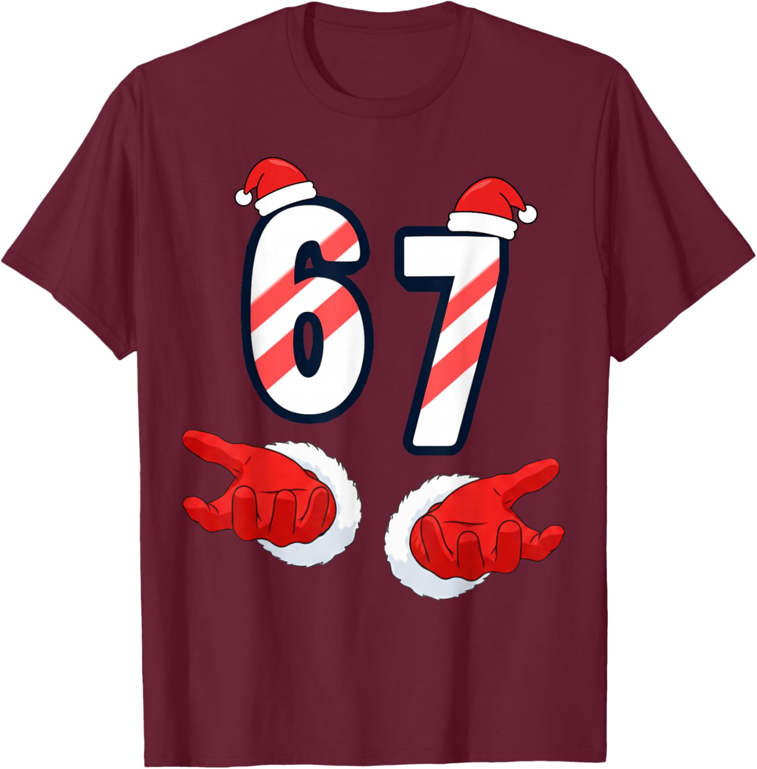 6 7 Meme Christmas Santa Hands 67 Holiday Six Seven T-Shirt - T-Shirt | Maroon