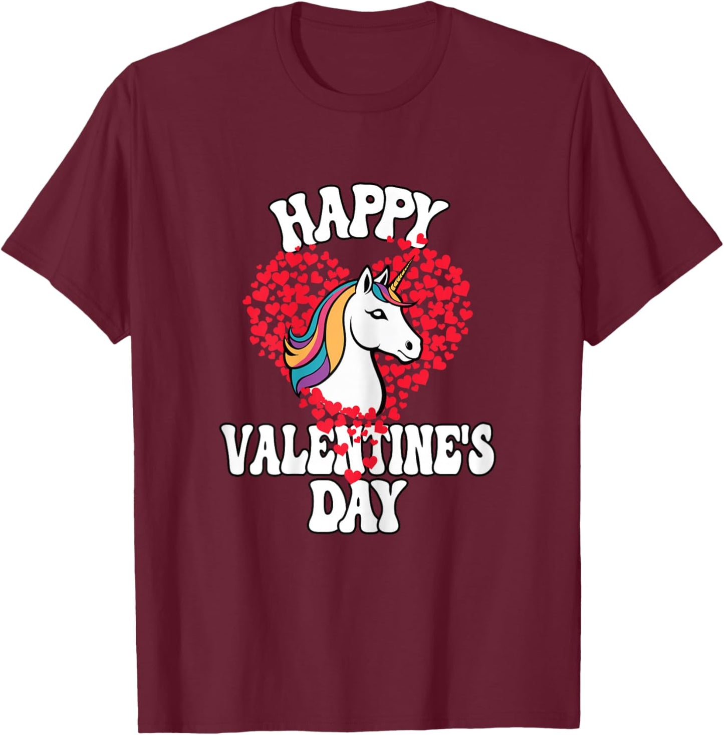 Happy Valentines Day Unicorn Girls Kids T-Shirt - T-Shirt | Maroon