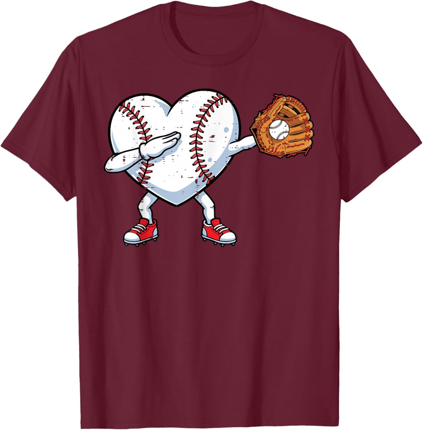 Valentines Day Baseball Ball Heart Dab Funny Boys Kids Men T-Shirt - T-Shirt | Maroon