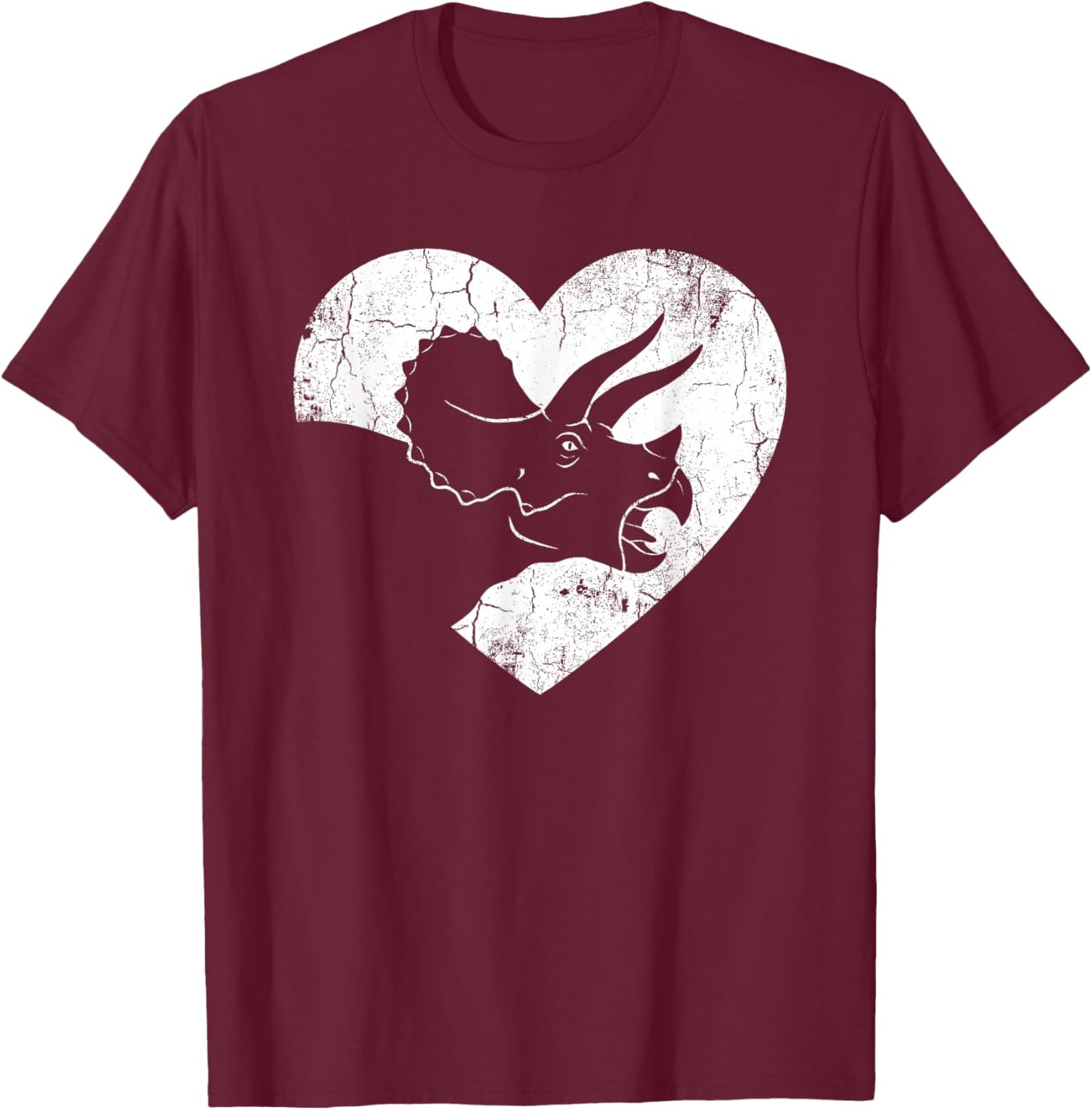 Triceratops Dinosaur Heart Valentine's Day T-Shirt - T-Shirt | Maroon
