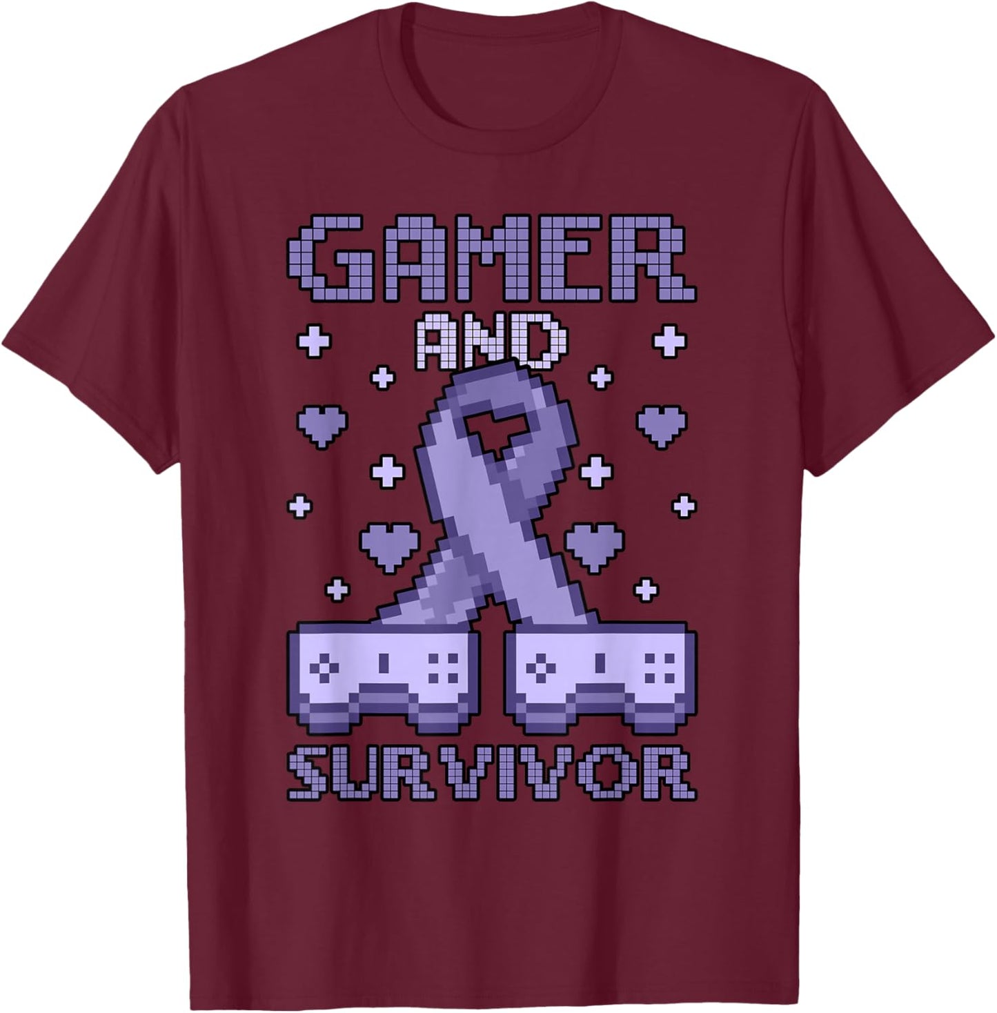 Hodgkins Lymphoma Awareness Gamer and Survivor T-Shirt - T-Shirt | Maroon