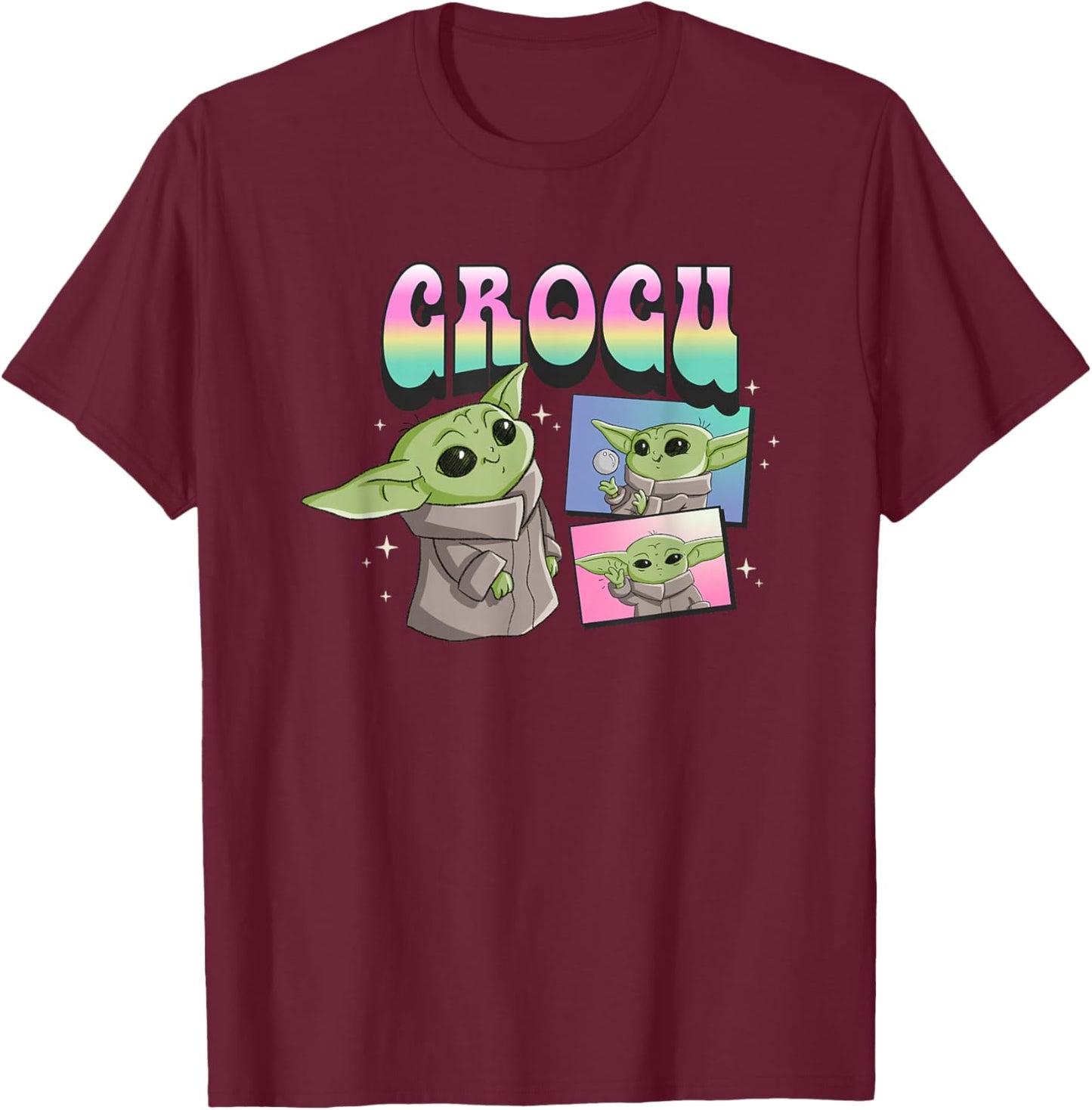 Star Wars The Mandalorian Grogu Retro Pastel Panel T-Shirt - T-Shirt | Maroon