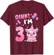 Oink! I'm 3 Year Old Birthday Pig Themed Party 3rd T-Shirt - T-Shirt | Maroon